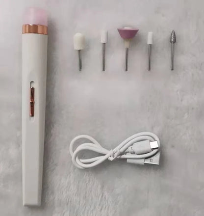 Cordless electric nail drill with LED light and multiple attachments for manicure and pedicure use