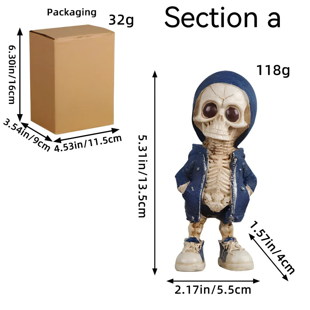 15cm tall resin skull ornament in navy blue colour with detailed moulding