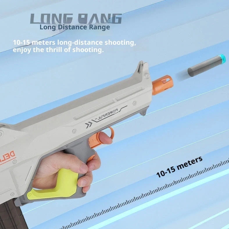 MP85C electric continuous hair soft bomb toy gun with 12-dart capacity and battery-powered firing mechanism