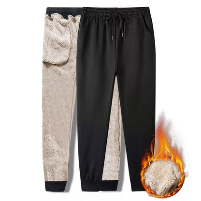 Men and women's black fleece drawstring pants for autumn and winter wear