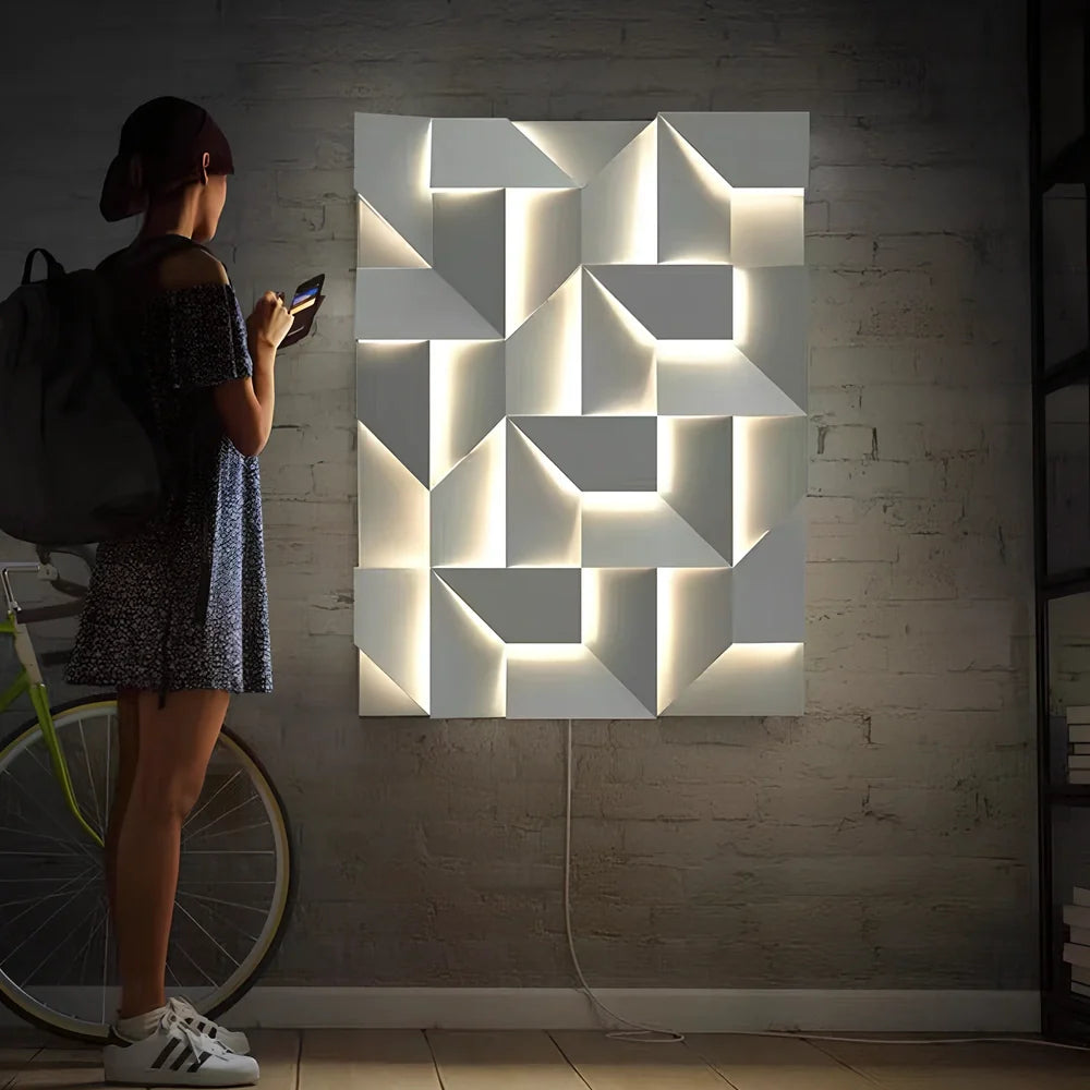 Minimalist iron wall lamp in matte white with LED lighting and slim profile