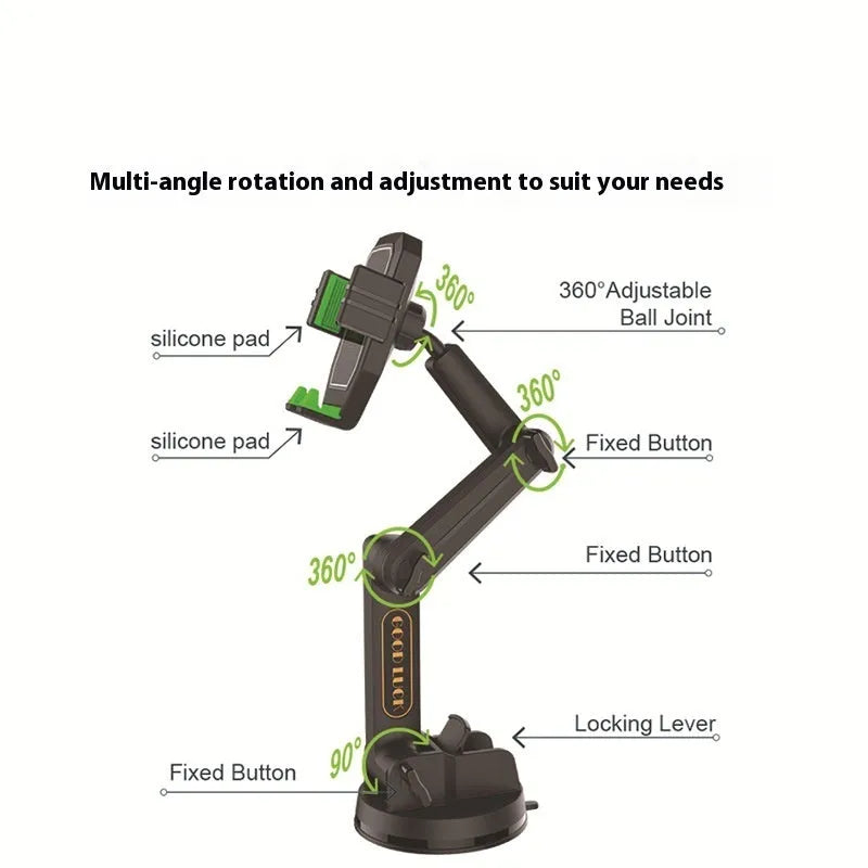 Suction Cup Car Phone Holder for Windscreen and Dashboard, ABS and Sponge Bracket with Convenient Clip, Quick Disassembly, Grey or Green, Truck and Automobile Use