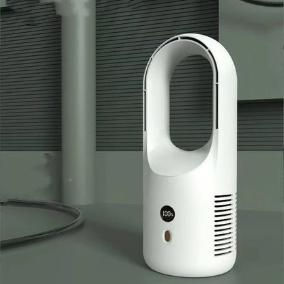 Whisper-quiet cordless desk fan with adjustable 6-speed settings, compact design, and rechargeable USB power