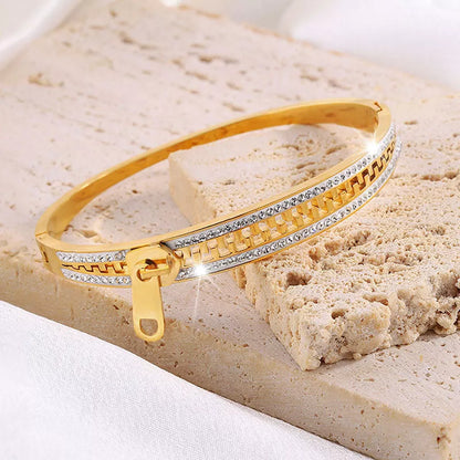 Titanium steel zipper bracelet for girls with niche design in golden and silver