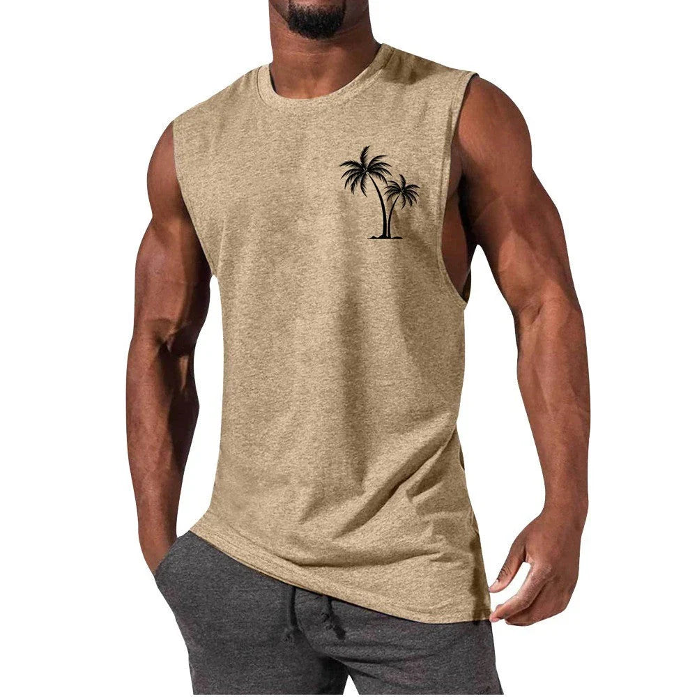 Stylish Embroidered Beach Tank Top in various colors with unique coconut tree design