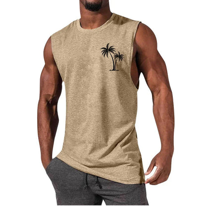 Stylish Embroidered Beach Tank Top in various colors with unique coconut tree design