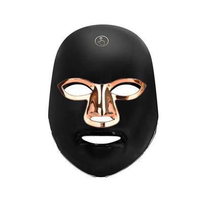 White golden edge LED beauty mask with manual touch controls and fixing strap for facial treatments