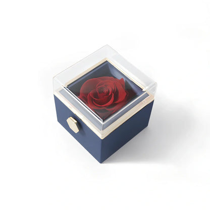 Acrylic rotating rose jewelry box in sapphire blue, 10cm diameter with three-layer storage and carrying bag