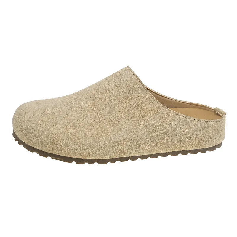 Korean style square-toe summer slippers in soft microfiber, slip-on design with PU sole