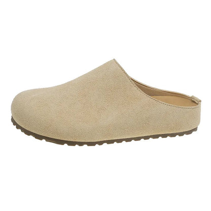 Korean style square-toe summer slippers in soft microfiber, slip-on design with PU sole