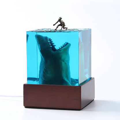 Ocean shark surfer scene resin night light in 5cm and 8cm size options