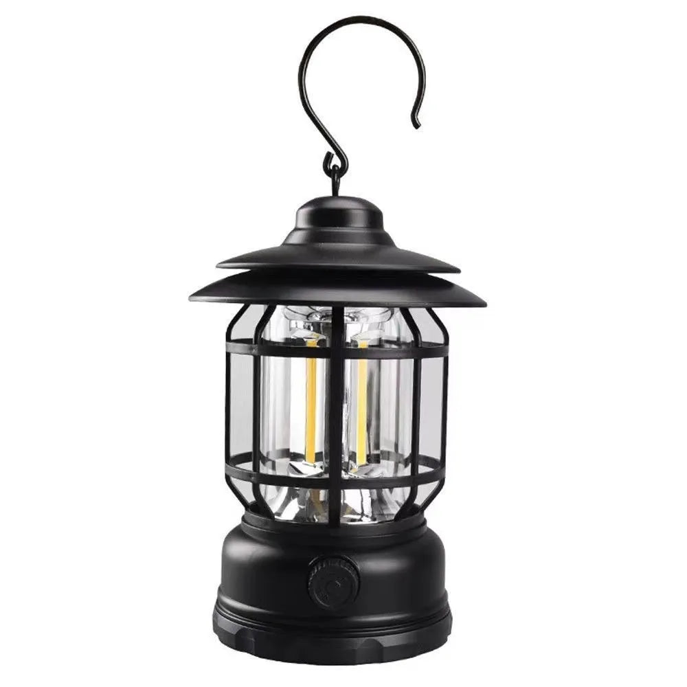 Dark green portable camping lantern with compact 16.6cm height and multiple power options