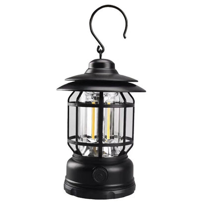 Dark green portable camping lantern with compact 16.6cm height and multiple power options
