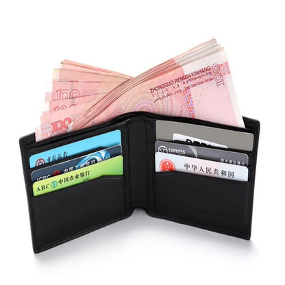Genuine pearl fishskin leather short wallet with horizontal suitcase shape and sewing thread detail.