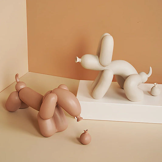 Solid resin balloon dog ornament in squat position with Scandinavian design, 15cm height