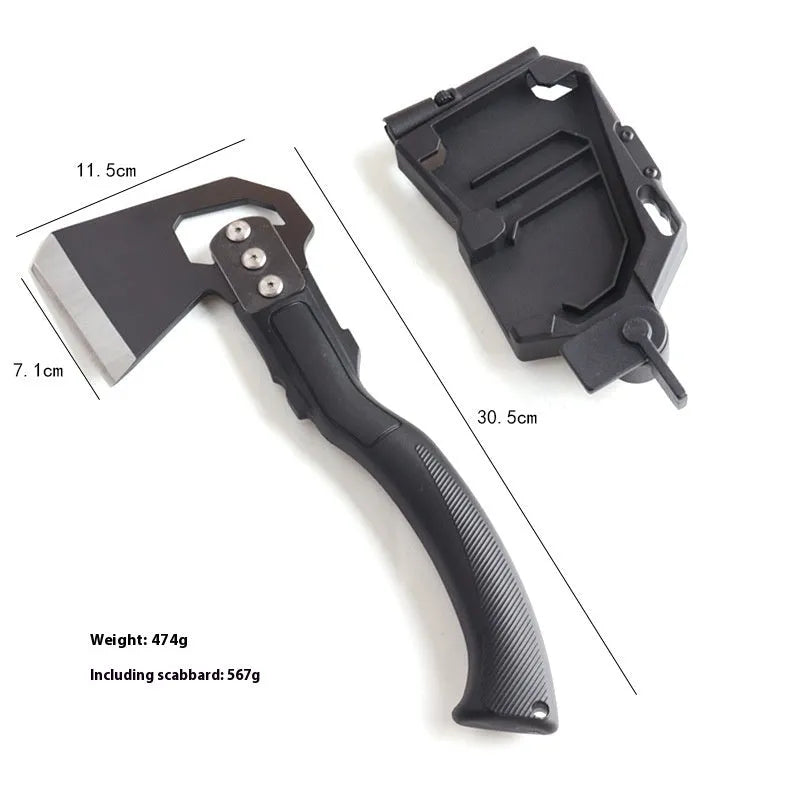 Stainless steel camping survival axe with ABS handle measuring 40cm by 15cm