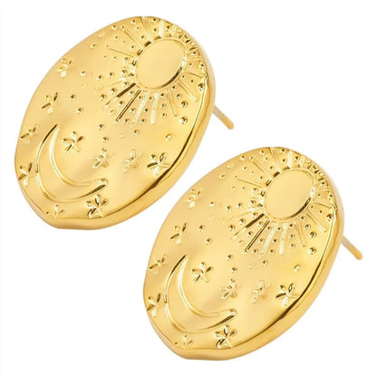 304 stainless steel geometric stud earrings with shell design elements in gold or silver electroplated finish