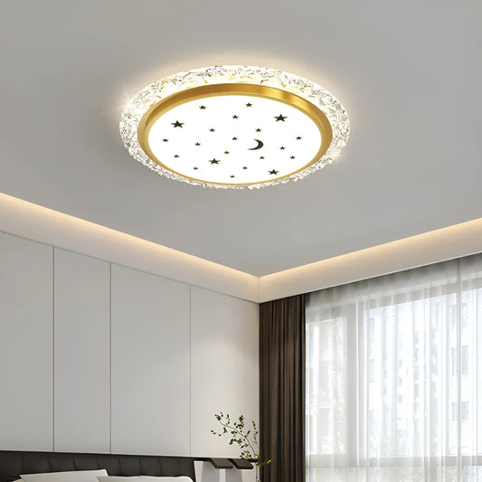 Modern iron ceiling lamp with remote control for dimming, shown in a platinum finish.