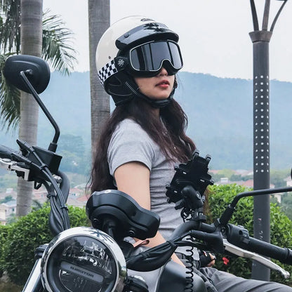 Retro full-face motorcycle helmet on a plain background, shown in cement grey colour.
