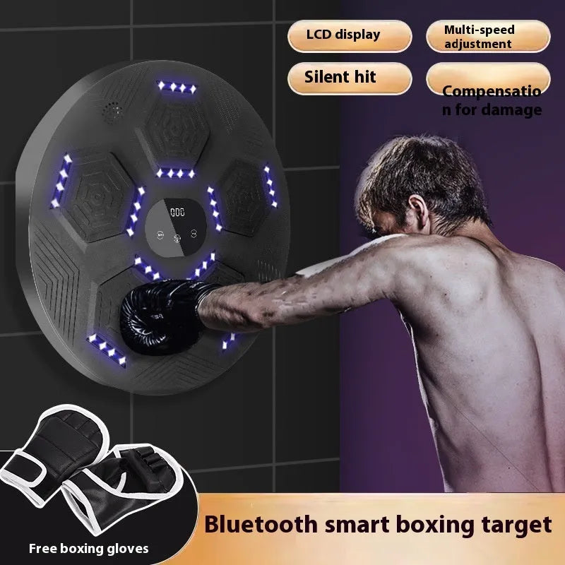 Smart music boxing machine hanging wall target set in black, grey, or orange with matching gloves