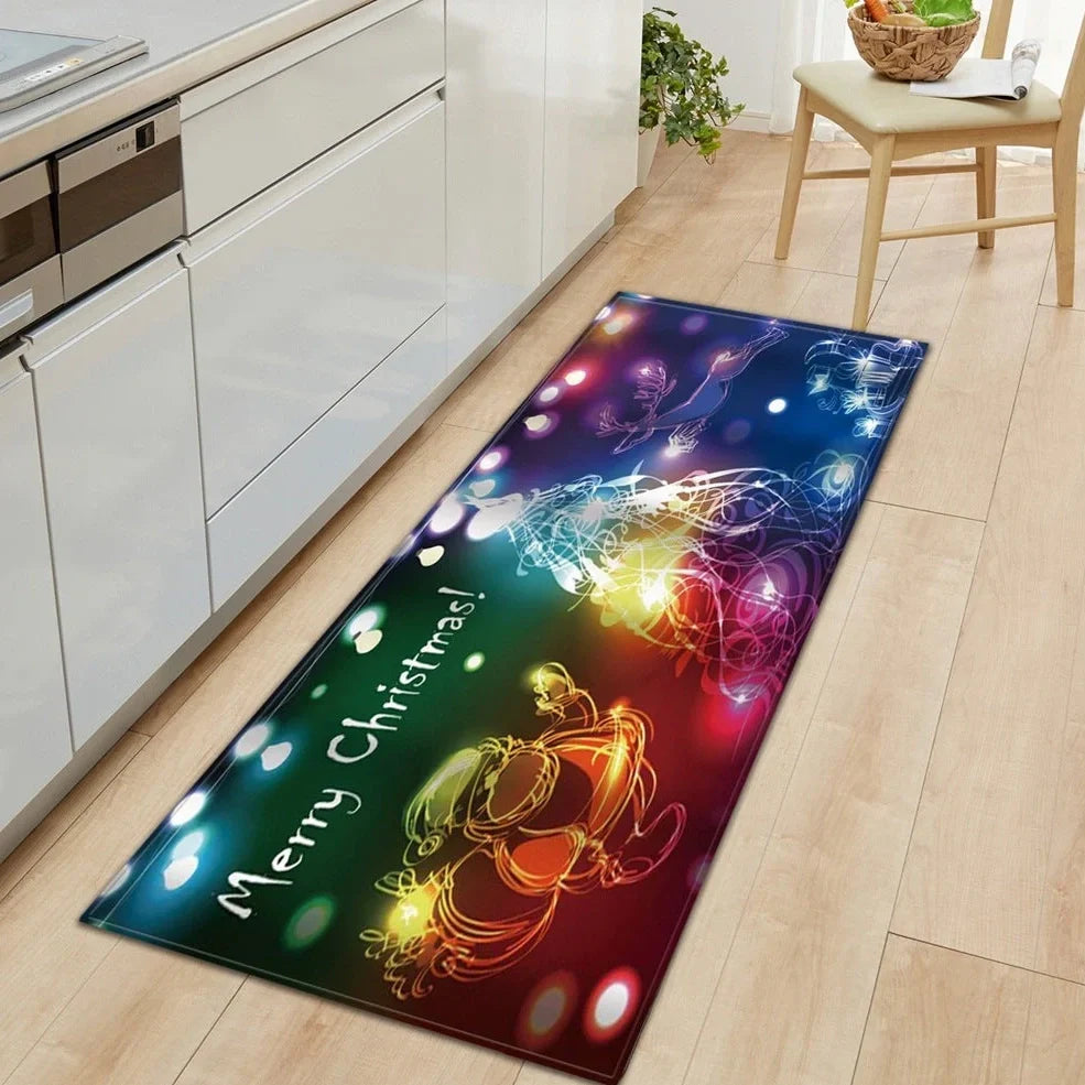 Polyester bathroom entrance mat with machine-woven cartoon pattern in multicolour design