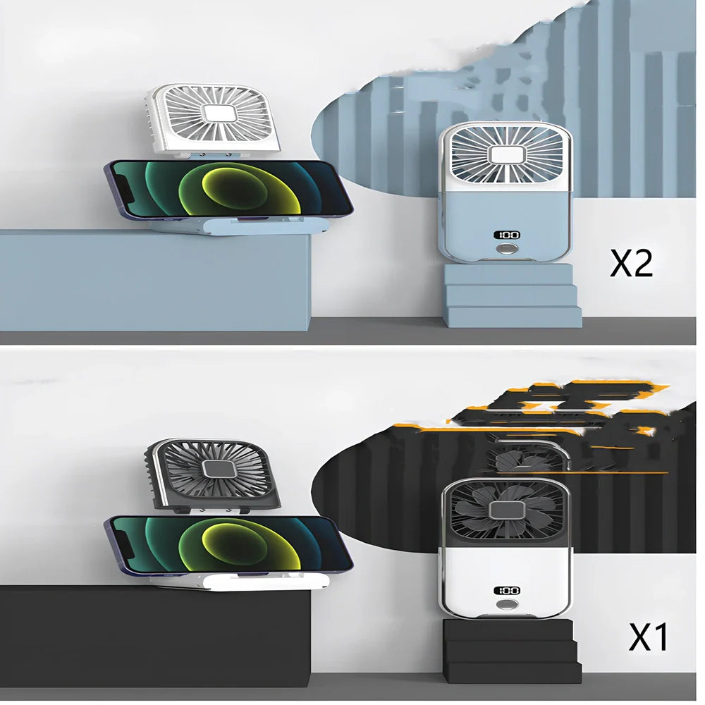 F30Pro folding portable handheld fan in white with digital display, 169x81x20mm size, USB charging, plastic blades for cooling