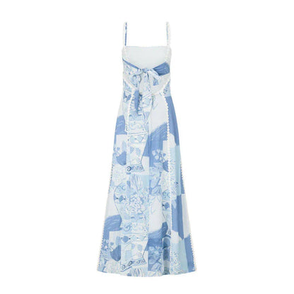 Stunning floral lace backless dress with bow suspenders, available in multiple sizes and colors