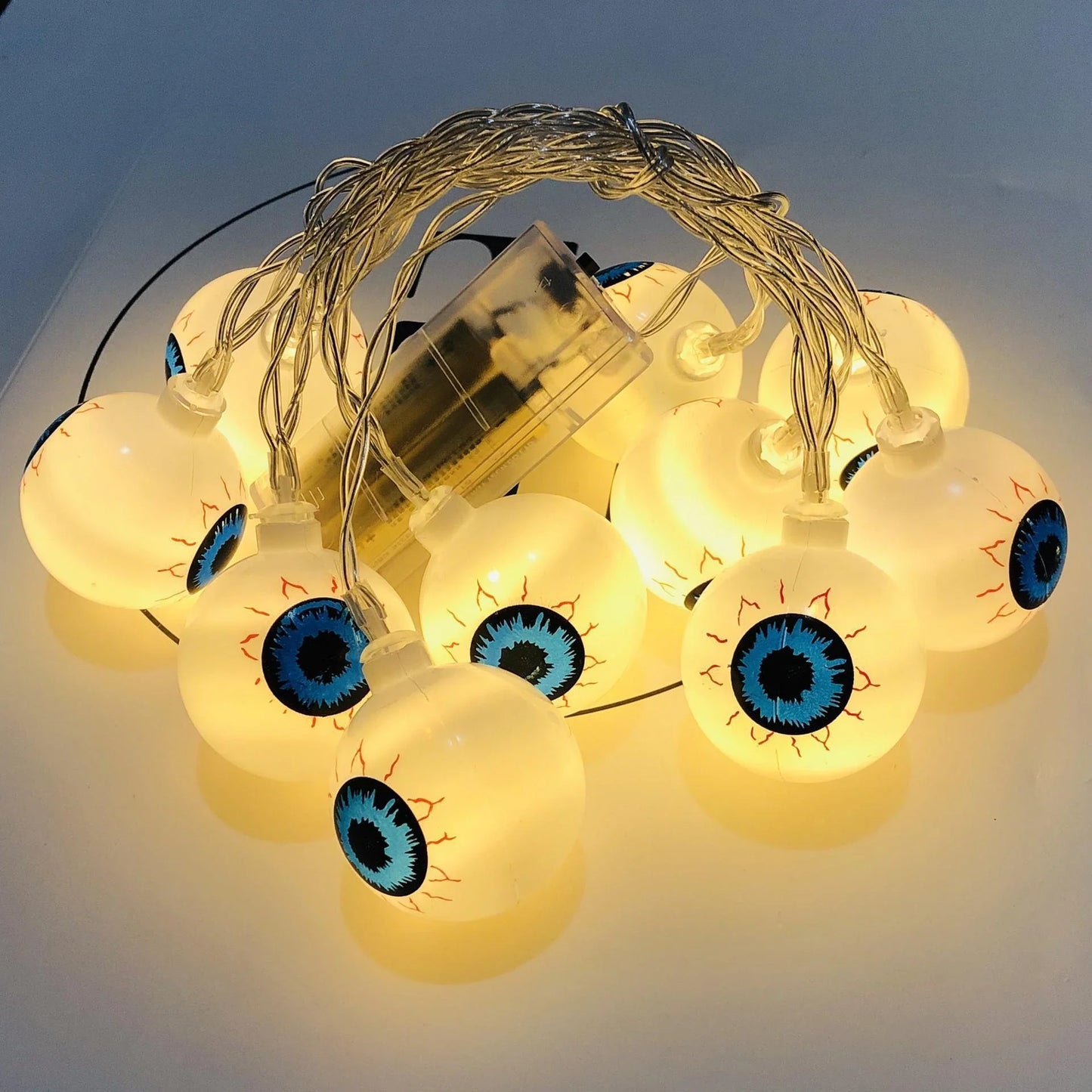 Spooky Halloween LED Ghost Eye String Lights - 10 Pcs, Flexible Design, Warm Colorful Glow, Versatile Decor