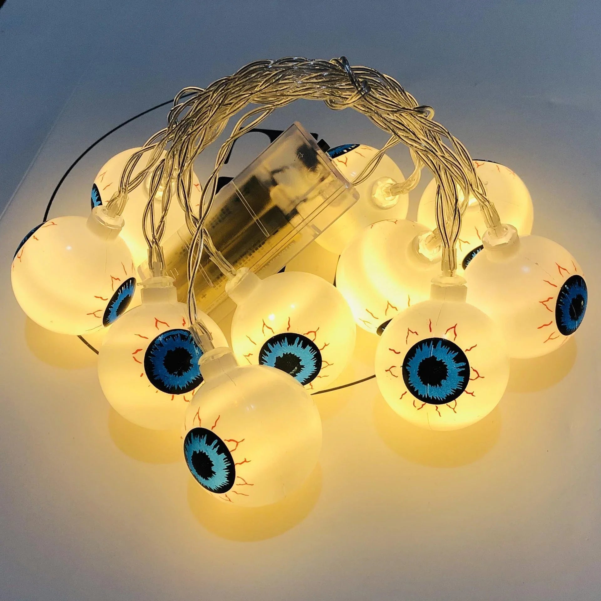 Spooky Halloween LED Ghost Eye String Lights - 10 Pcs, Flexible Design, Warm Colorful Glow, Versatile Decor