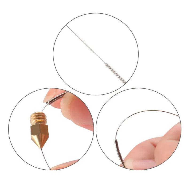 Mk8 E3D 3D printer nozzle cleaning needles in ten-piece pack with diameter size options from 0.2mm to 0.4mm