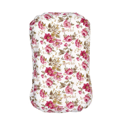 Portable crib with interchangeable fabric cover showing 75x45cm dimensions and multiple colour options