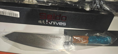 Damascus steel chef's knife for Japanese cuisine with 34.7cm blade