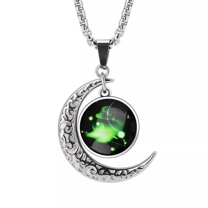 12 Constellation Glowing Necklace with luminous stone pendant and titanium steel chain