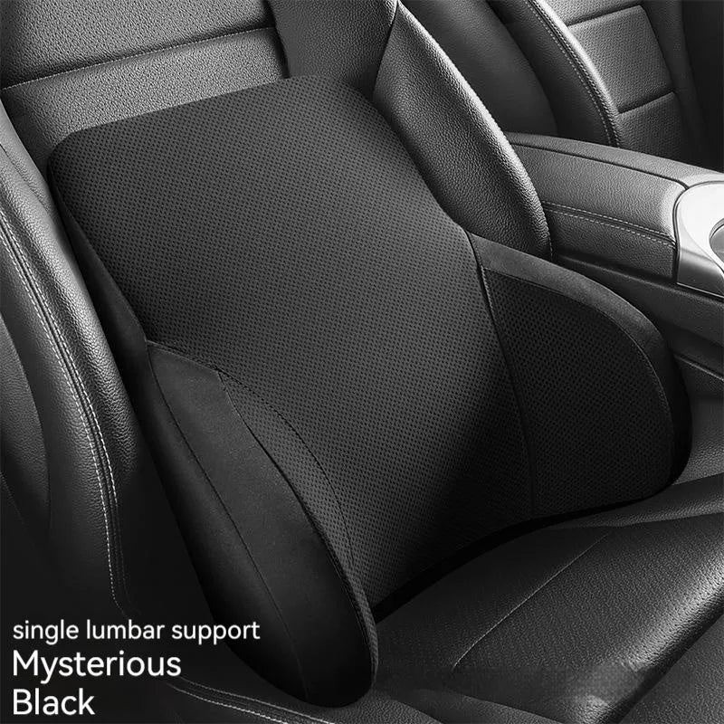 Memory foam car lumbar support pillow and headrest set in knitted fabric with hydrophobic latex filler
