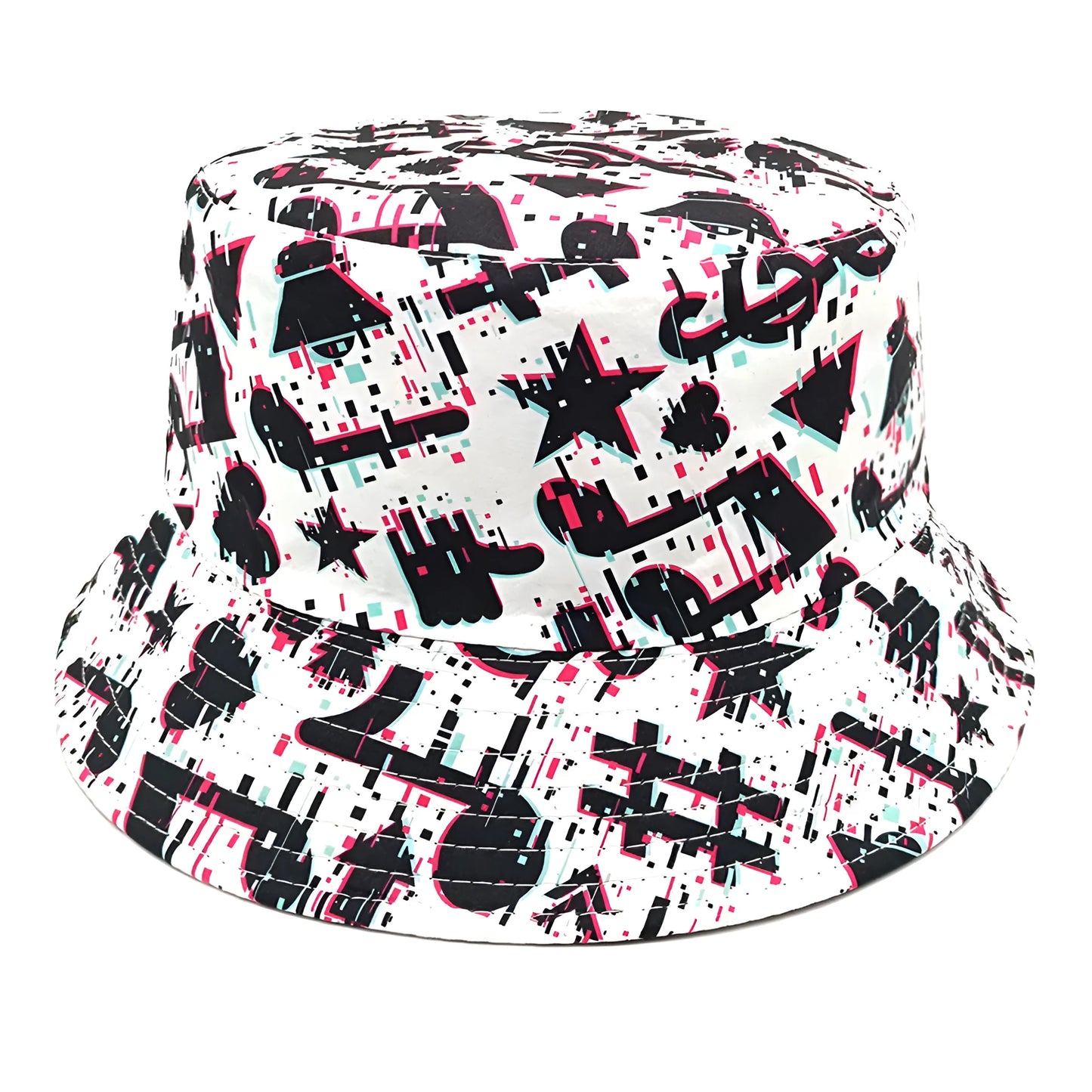 Musical note pattern printing on beige bucket hat with dome crown