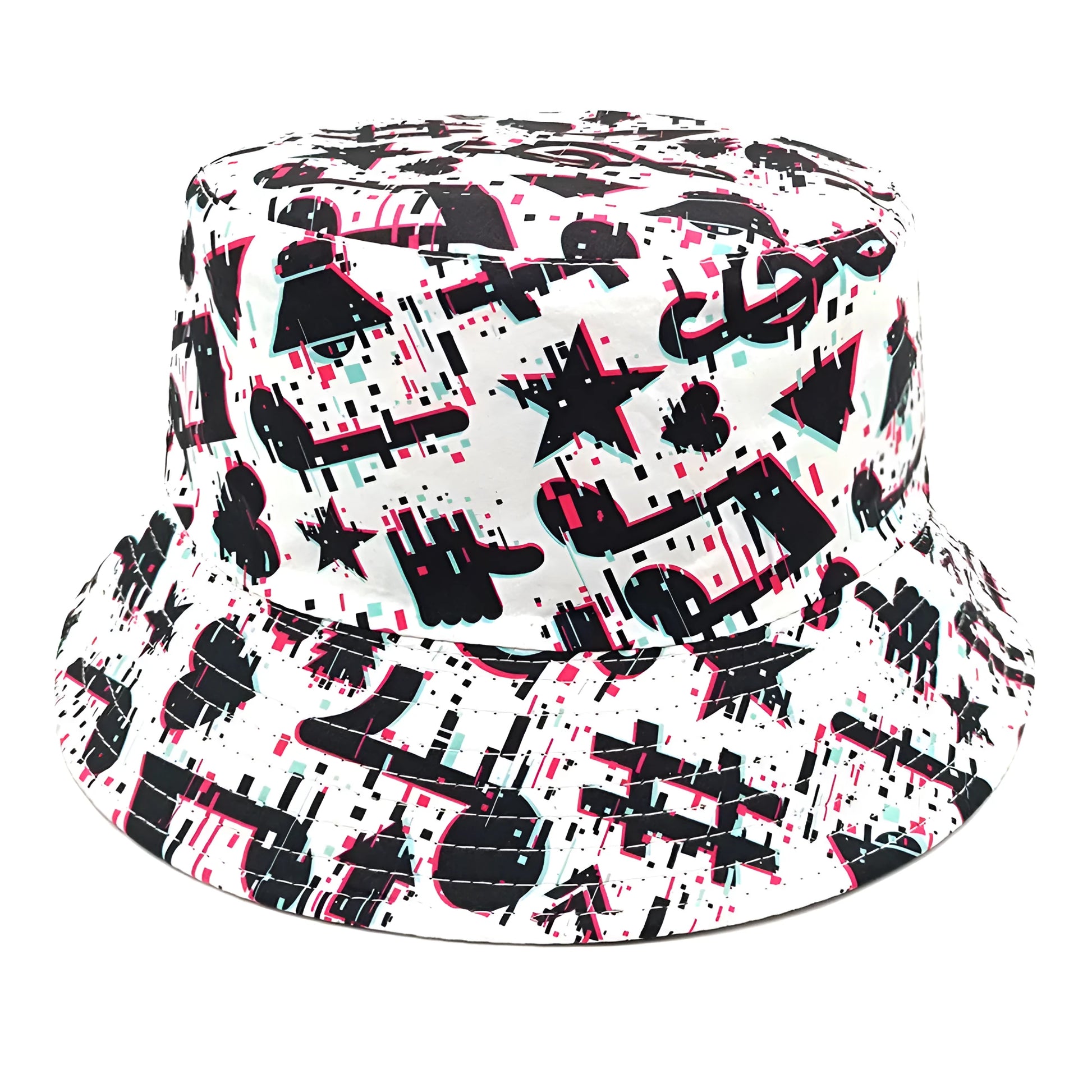 Musical note pattern printing on beige bucket hat with dome crown