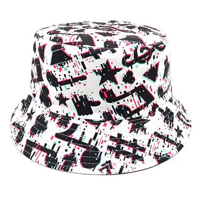 Musical note pattern printing on beige bucket hat with dome crown