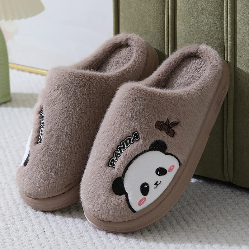 Cozy Panda Slippers with thick, slip-resistant sole and plush interior for winter comfort and style