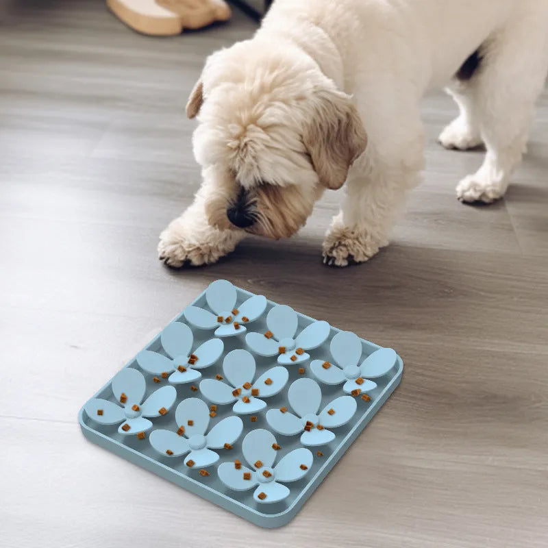 Washable silicone dog sniffing pad in green, blue, beige, or grey for pet treat-hiding play