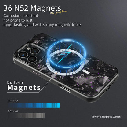 Carbon fibre mobile phone protective shell with forged pattern metal frame and magnetic attachment for iPhone 17