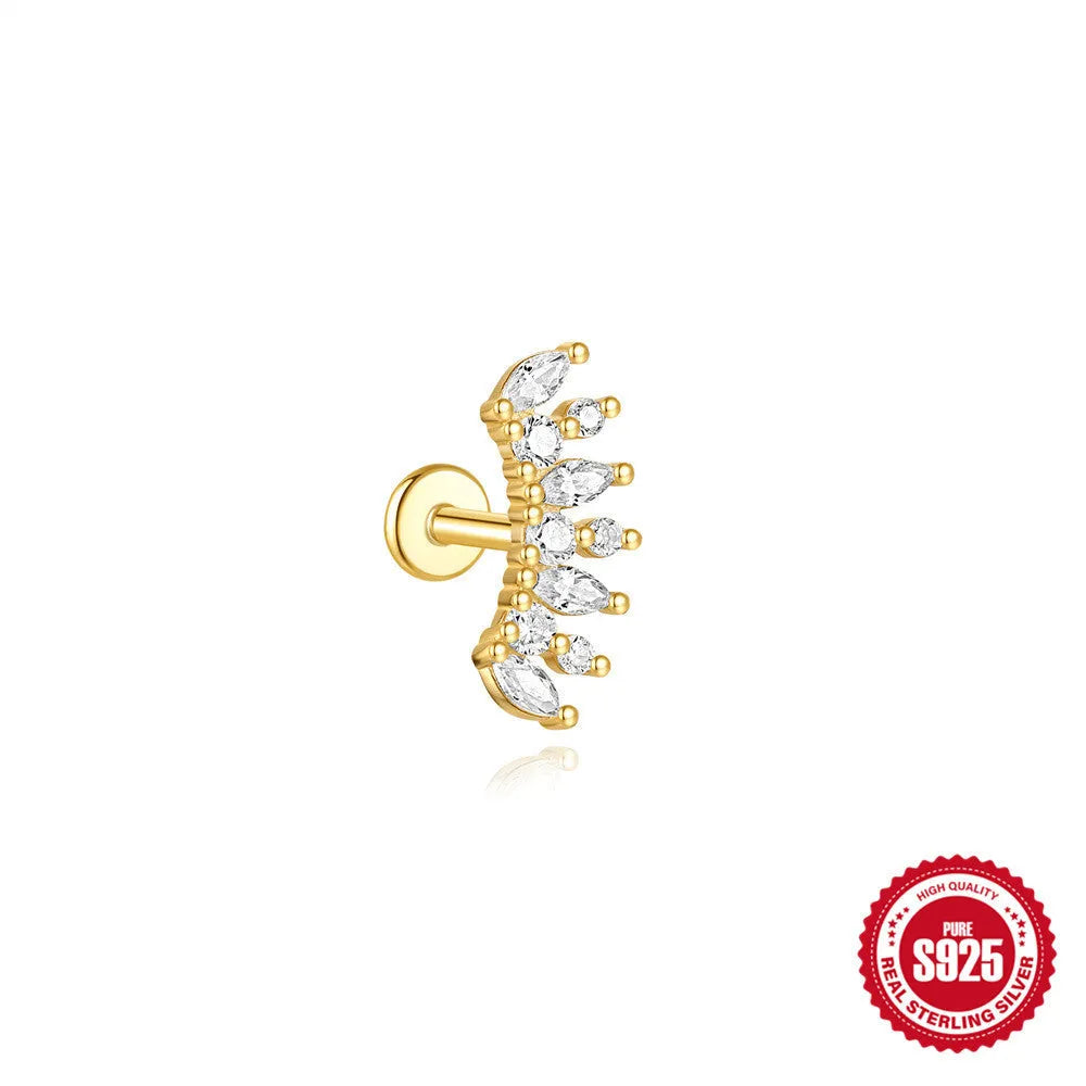 S925 sterling silver water drop shaped earrings with a flat spiral design in a gold electroplated finish.