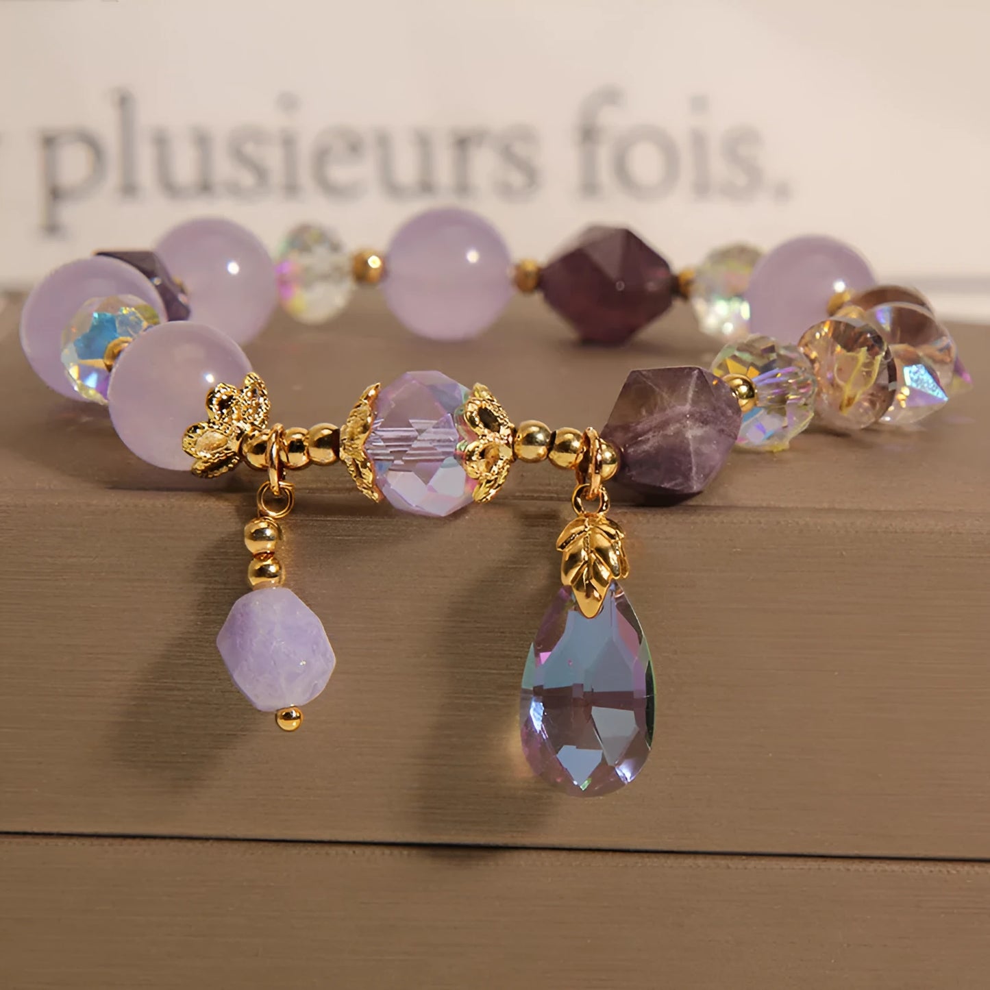 Retro lavender purple crystal water drop bracelet for children with colourful decorative elements