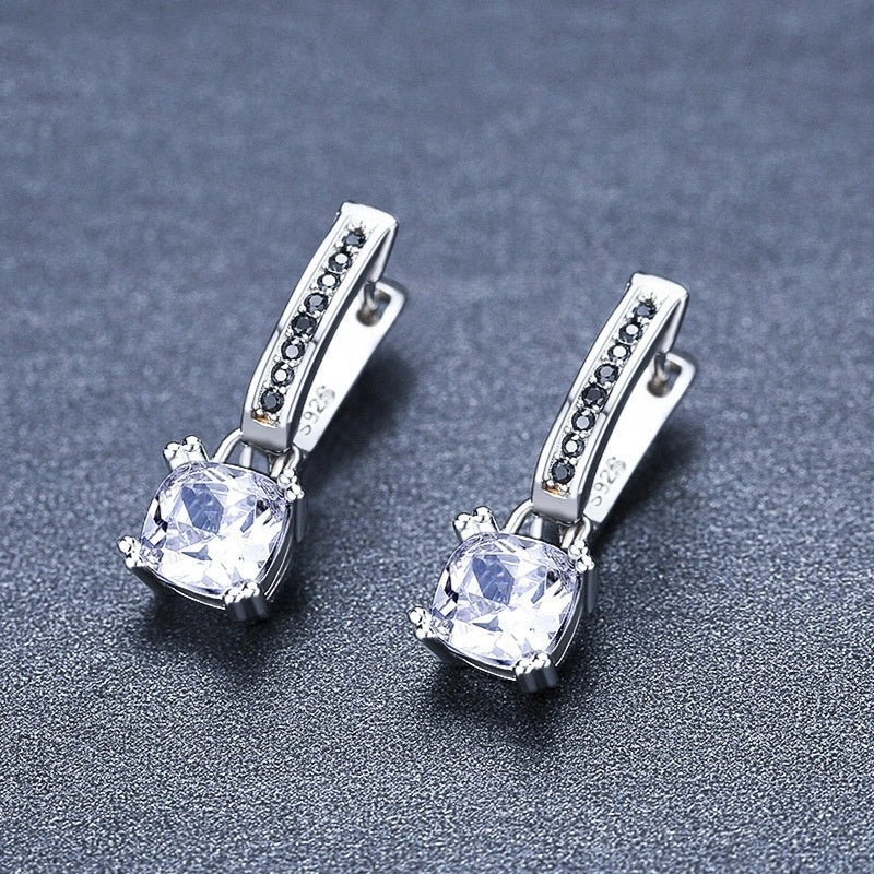 Elegant copper-plated square zircon stud earrings in a modern, natural design