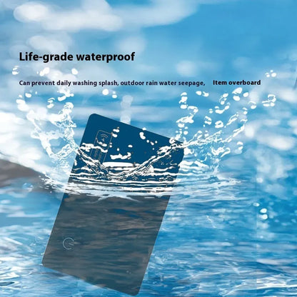 Black ultra-thin anti-loss tracking card next to credit card showing 2.5mm thickness comparison