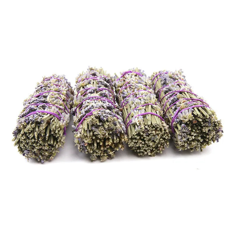 A single 4-inch long natural dried flower aromatherapy stick with lavender fragrance on a plain background.