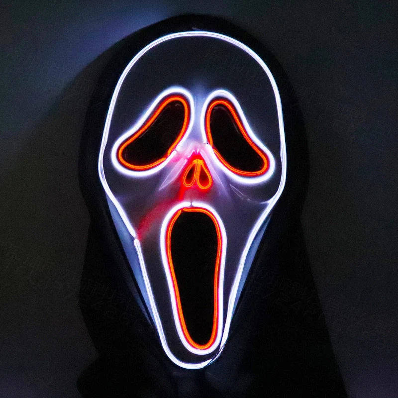 Halloween Scary Skull LED Glowing Screaming Mask with white light and ice blue accents