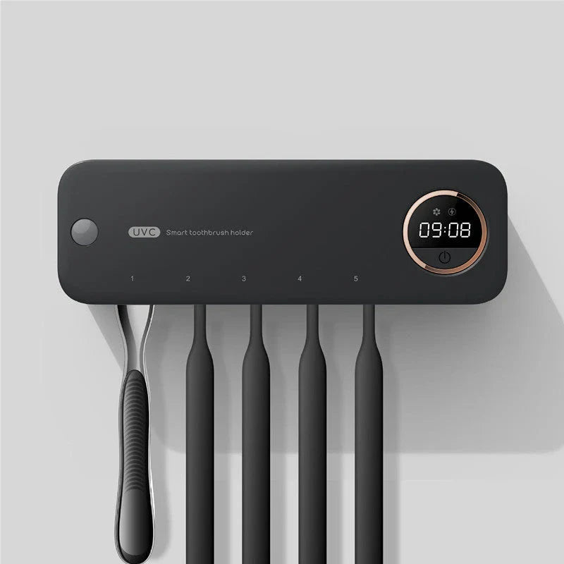 Rechargeable UV Toothbrush Sanitizer with LED Display for Wall Mounting in Bathroom