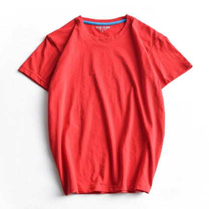 Men's solid colour cotton round neck T-shirt on a hanger, short sleeve casual style.