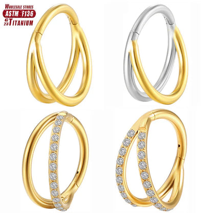 Titanium alloy fork nose ring with diamond treatment in silver finish, showing 1.2mm diameter and fork design