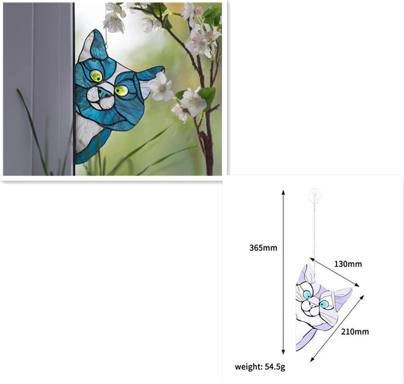 Colorful PVC cat window sticker with double-sided design for home and car decoration